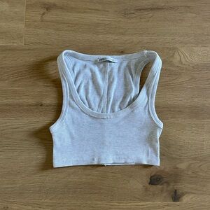 Zara Ribbed Cropped Crop Top Racerback Bra Light Heathered Gray Tank Size Small